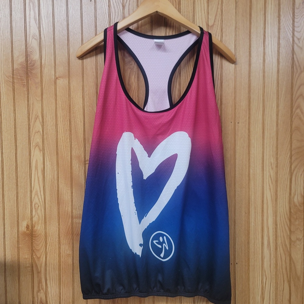 Zumba Wear Womens XXL Pink Blue Ombre Heart Logo Racerback Mesh Tank Top